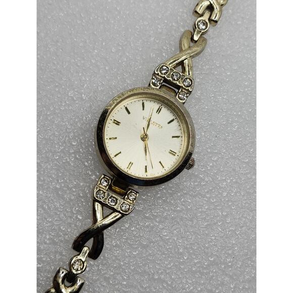 DNA Chromosome Gold Tone sunburst Gem Bling Iced Crystal Gemmed Bracelet Watch - Picture 1 of 8